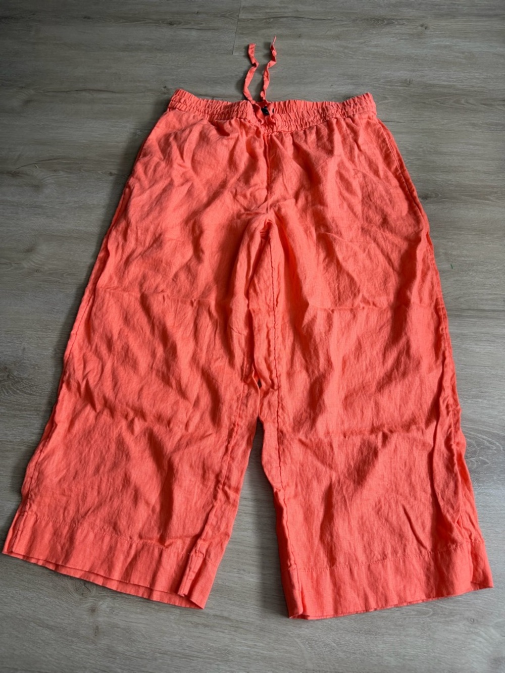 J Crew Linen Woven Wide Leg Seaside Pant Size L Cropped Ankle Coral Bright